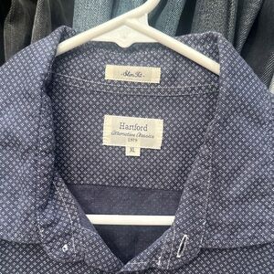 Hartford Men's Navy Patterned Button Down Shirt